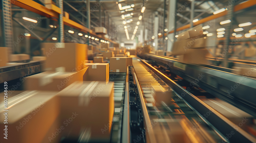 A conveyor belt with boxes on it A conveyor belt with boxes on it