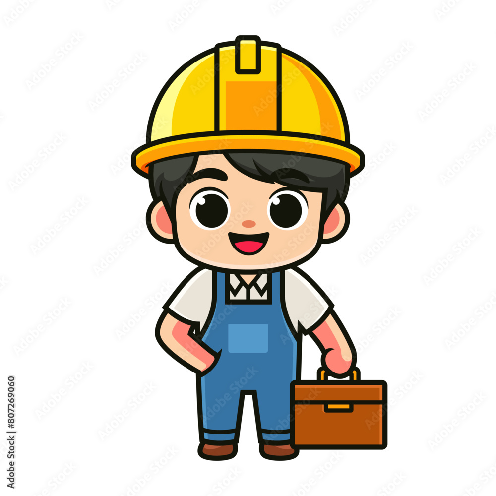 cartoon construction worker holding suitcase cartoon construction worker holding suitcase