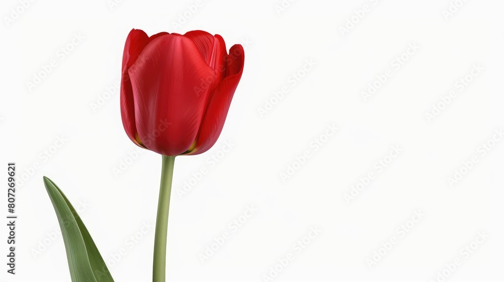 Elegant red tulip with vibrant petals and green stem, isolated on a pure white background. Elegant red tulip with vibrant petals and green stem, isolated on a pure white background.
