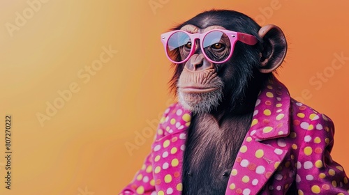 Monkey in glam fashionable couture high end outfits. isolated on bright background. Creative animal concept. © hamzagraphic01