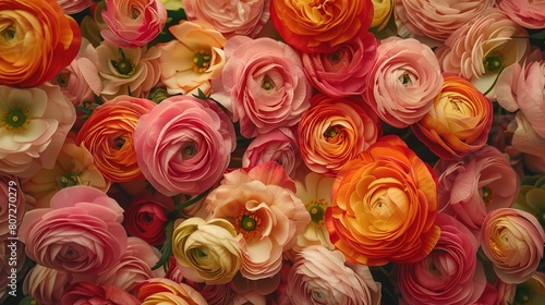 A symphony of ranunculus flowers, their layers of petals creating a captivating visual feast of texture and color.