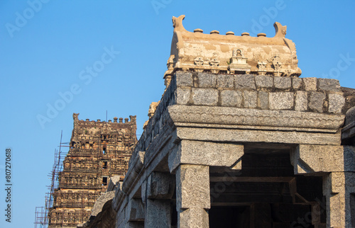 Tower of Gingee Venkataramana Temple in the Gingee Fort complex, Villupuram district, Tamil Nadu, India.