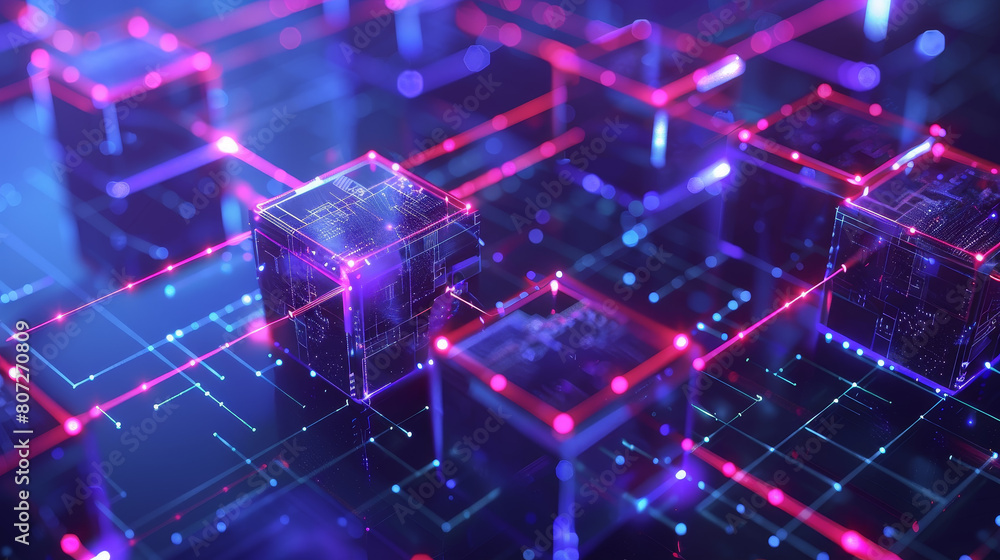 A blue background with a bunch of cubes in different sizes A blue background with a bunch of cubes in different sizes