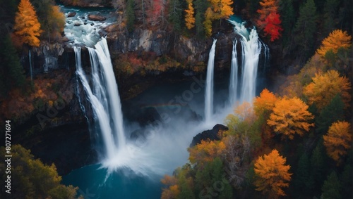 Aerial Enchantment  Abstract Photography Captures Cascading Waterfall s Vivid Colors  Misty Veil  and Surreal Perspective