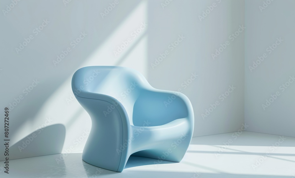 A sculptural blue chair showcased in a minimalist white room, emphasizing modern design and simplicity. A sculptural blue chair showcased in a minimalist white room, emphasizing modern design and simplicity.