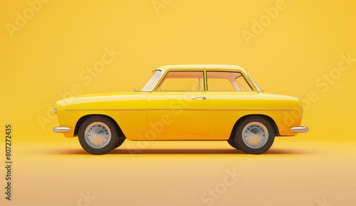 Classic vintage car in bright yellow displayed against a minimalist yellow background.