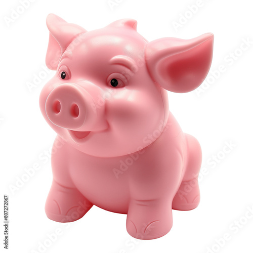 Cute Plastic Toy Pig in Pink Color  Detailed with Expressive Eyes and Ears Up - Isolated - Transparent Background
