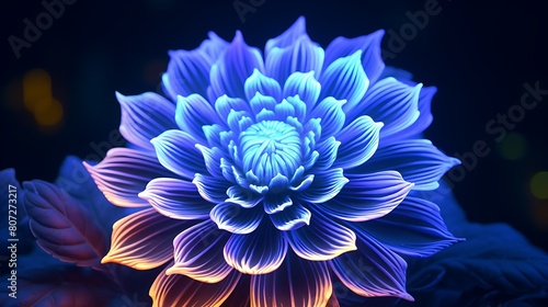 A mesmerizing neon flower pulsing in a simulated universe  casting a hypnotic  artificial spell