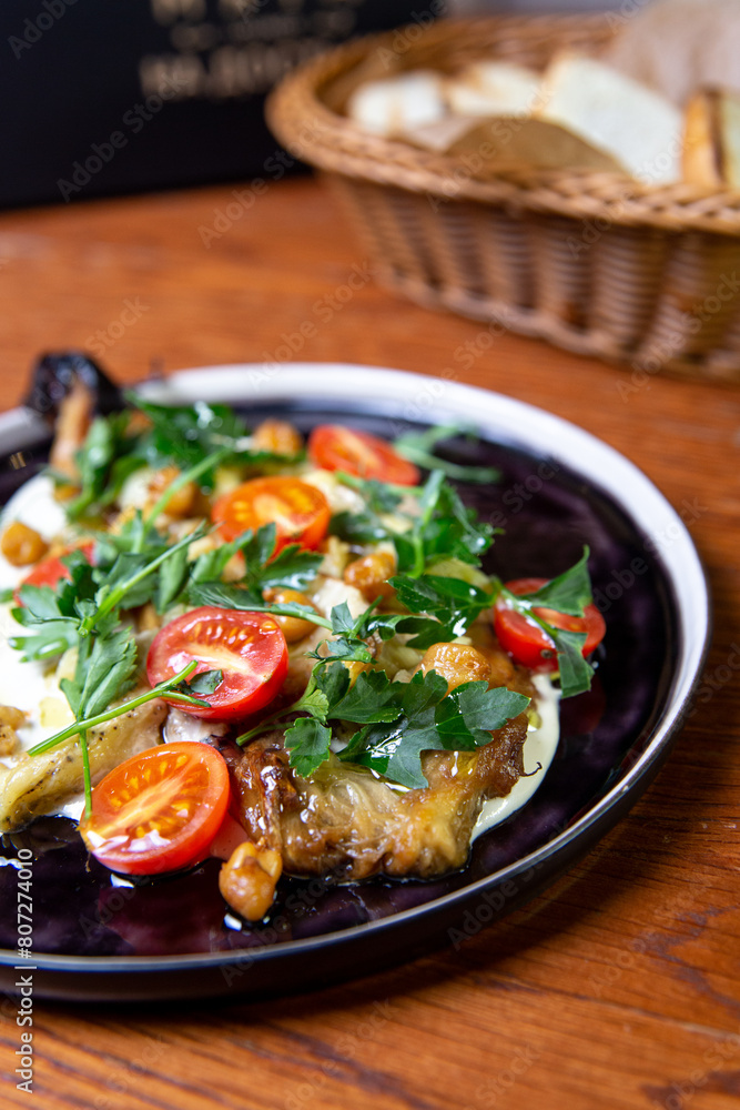 Cherry Tomatoes, Poached Eggs And Herbs Mix Salad