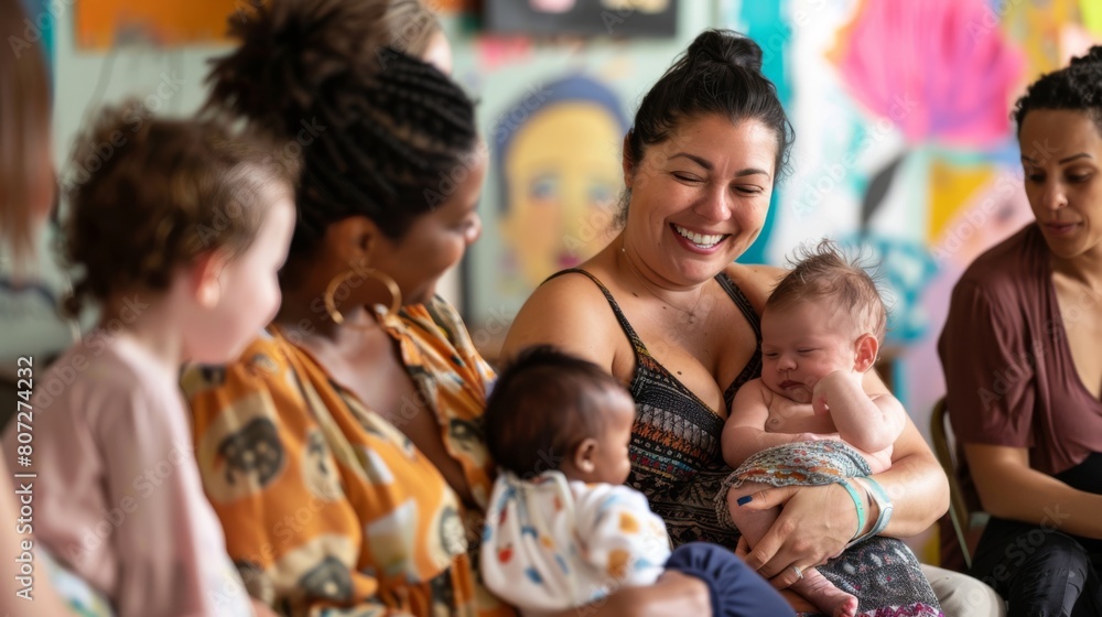 Multicultural Mothers Bonding with Babies at Playgroup Event
