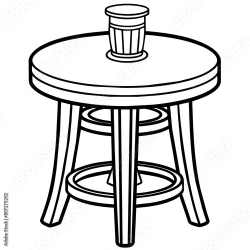 Round Table with Glasses, Bottle, and Stools: Furniture and Interior Design Graphics photo