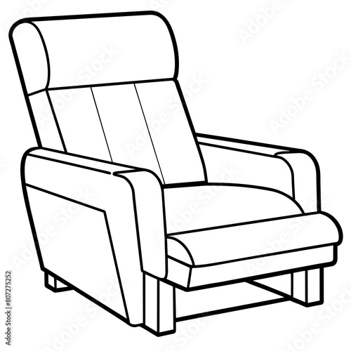 Modern Recliner Chair Line Drawing: Furniture and Interior Design Graphics with Extended Footrest