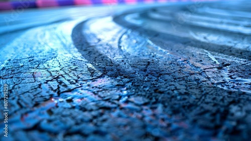 Closeup of tire skid marks on a race track surface. Concept Race track surface, Tire skid marks, Close-up photography, Motorsports, Texture capture photo