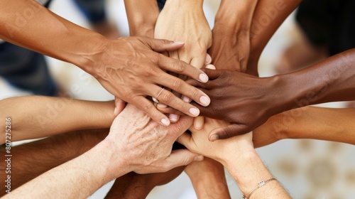 A group of people are holding hands in a circle