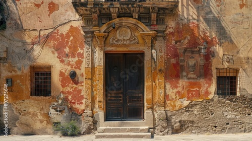 Wallpaper Mural A building with a door and a window. The building is old and has a lot of cracks Torontodigital.ca