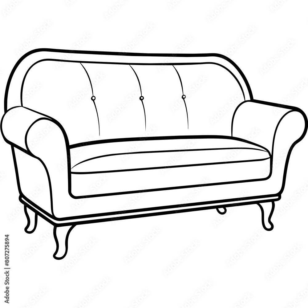Classic Three-Seater Sofa Line Drawing: Elegant Furniture Graphics for Print and Digital Projects Classic Three-Seater Sofa Line Drawing: Elegant Furniture Graphics for Print and Digital Projects