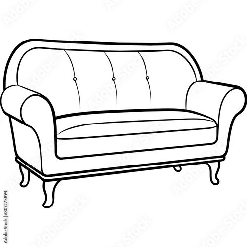 Classic Three-Seater Sofa Line Drawing: Elegant Furniture Graphics for Print and Digital Projects