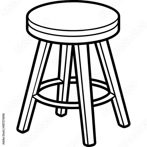 Four-Legged Stool with Round Seat Line Drawing: Minimalist Furniture Graphics for Print and Digital Projects