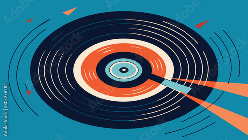 We see the record spin in slow motion creating a hypnotizing visual as the music plays at a normal speed. Vector illustration photo