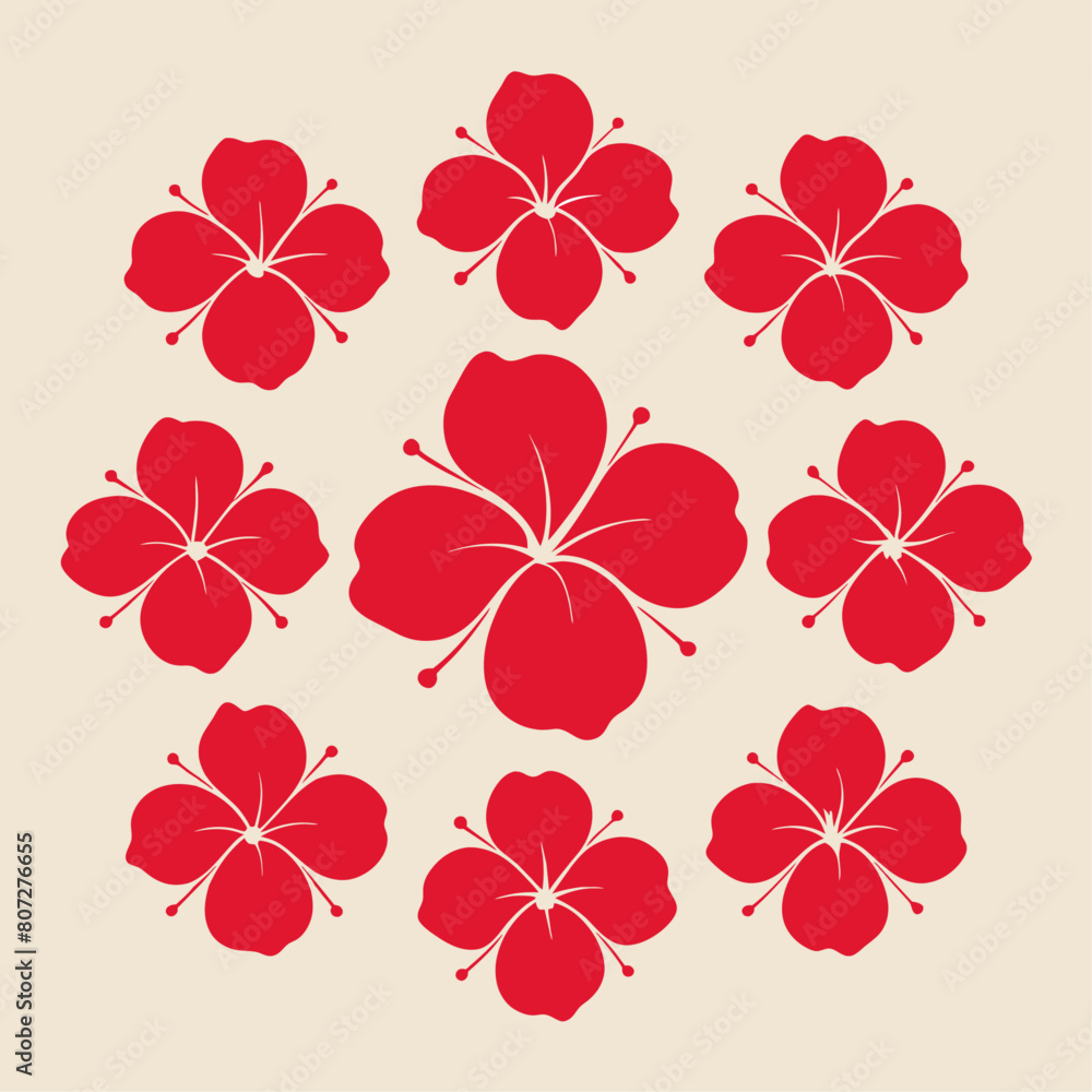 Fototapeta premium minimal Hibiscus flower set vector art illustration (28)