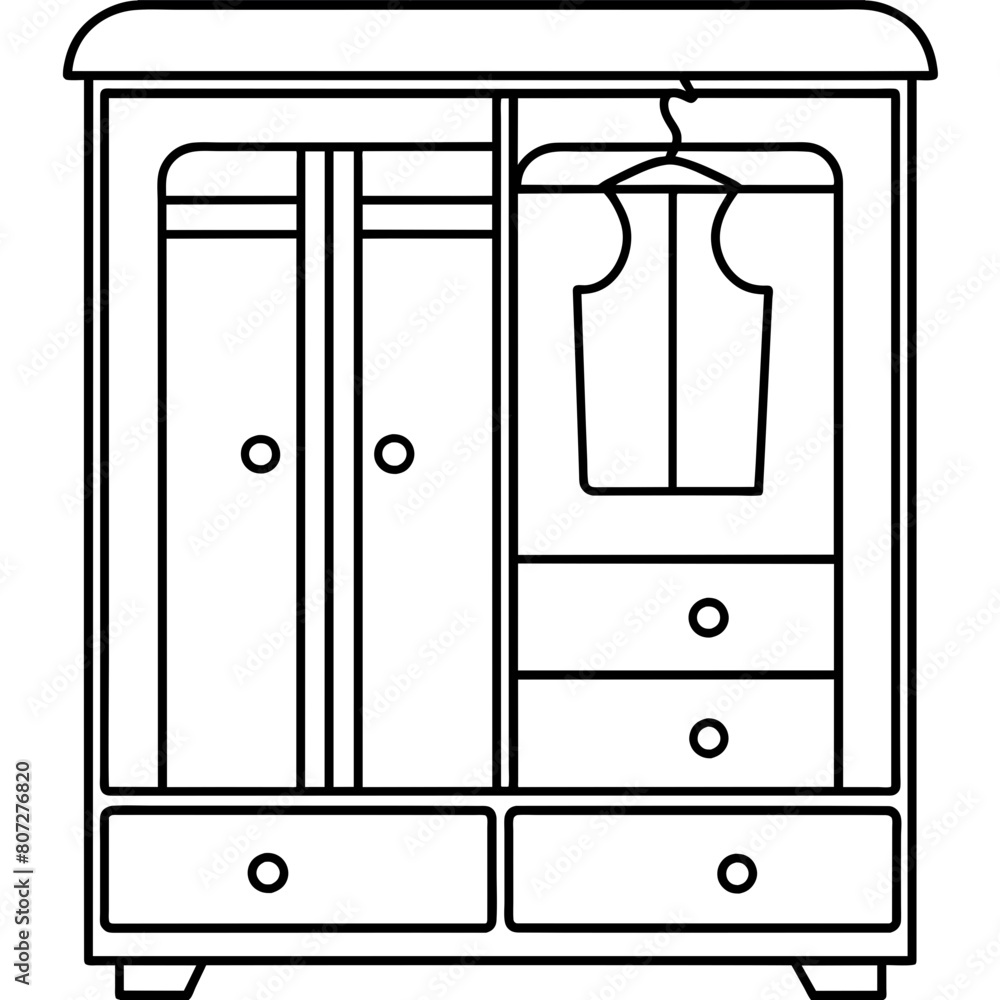 Wardrobe with Drawers Vector Illustration for T-shirt design, Hoody Design, Pillow Cover Design - High-Quality Printable Graphics, SVG Files