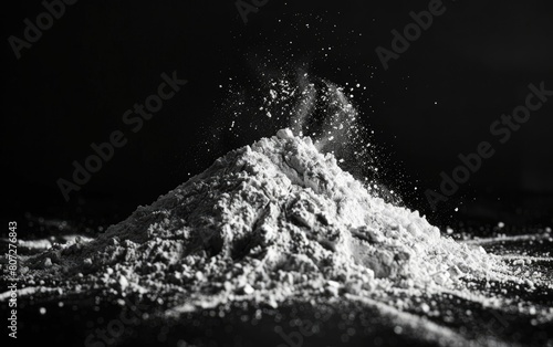 A small mound of finely powdered substance on a black background.
