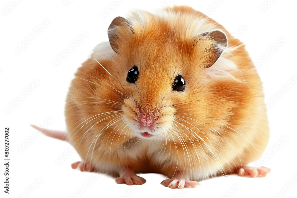 Fluffy Syrian Hamster Beauty on transparent background.