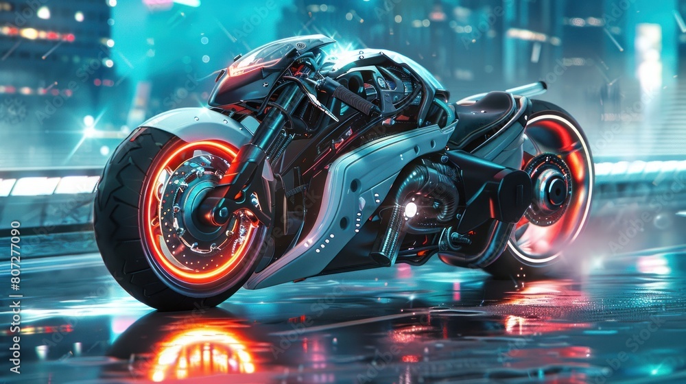 Futuristic cyberpunk motorcycle on nigh city,AI generated image. Futuristic cyberpunk motorcycle on nigh city,AI generated image.