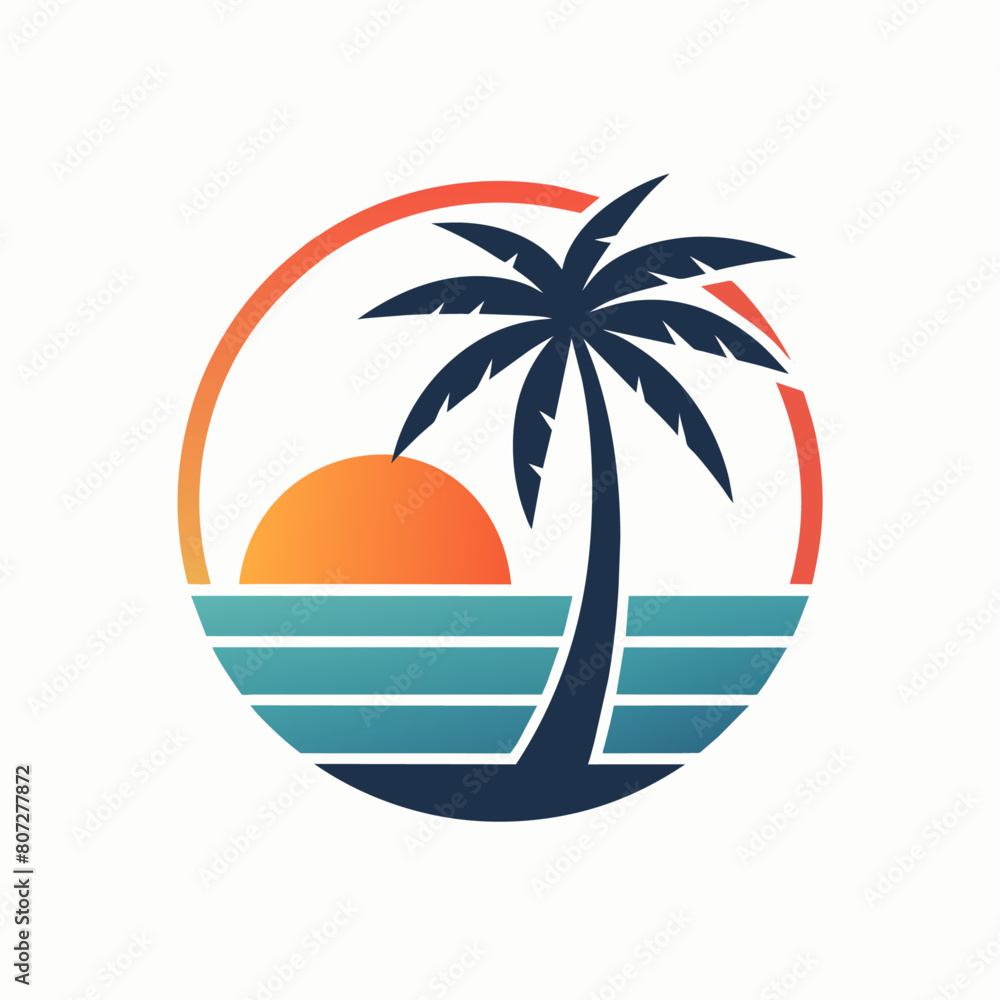 Naklejka premium Sunset logo vector art illustration with coconut tree (12)