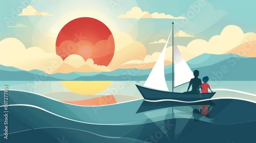 Metaphorical Father's Day design showcasing a father and child sailing together