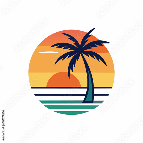 Sunset logo vector art illustration with coconut tree  14 