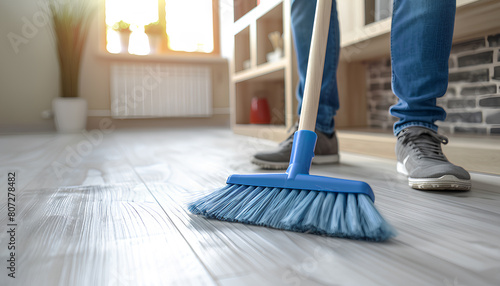 girl sweeping the house