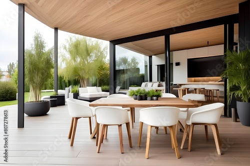 contemporary and cozy patio for dining outdoors at home or in a restaurant with a terrace