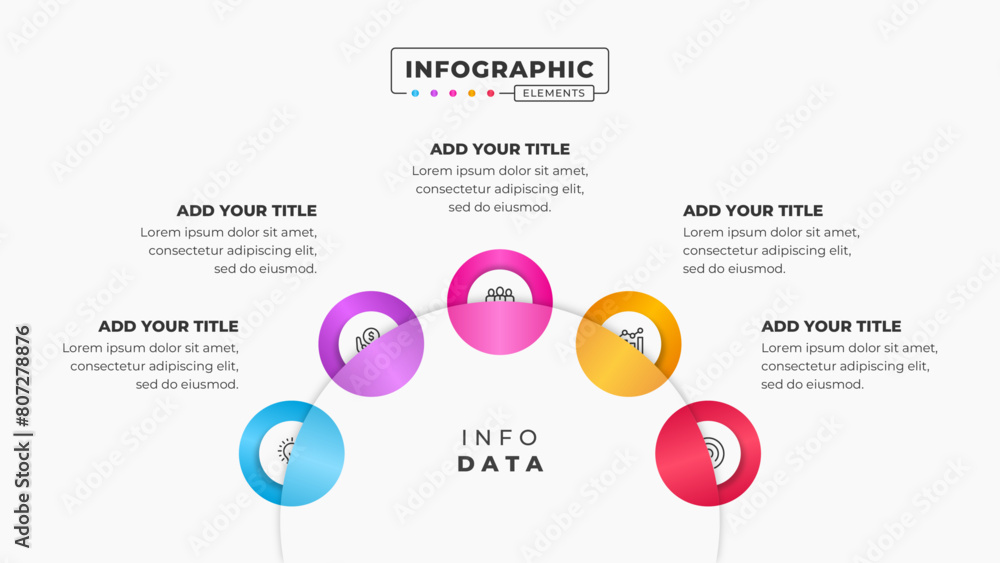 Vector circular process presentation infographic design template with 5 steps Vector circular process presentation infographic design template with 5 steps