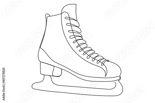 Line Art Skate Boot Sketch.  Winter Sports And Artistic Design. Simple Yet Elegant Illustration  For Thematic Visuals On Ice Skating. Christmas New Year Gifts Theme. Ice Skate Hobby Symbol
