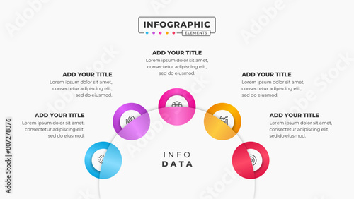 Vector circular process presentation infographic design template with 5 steps