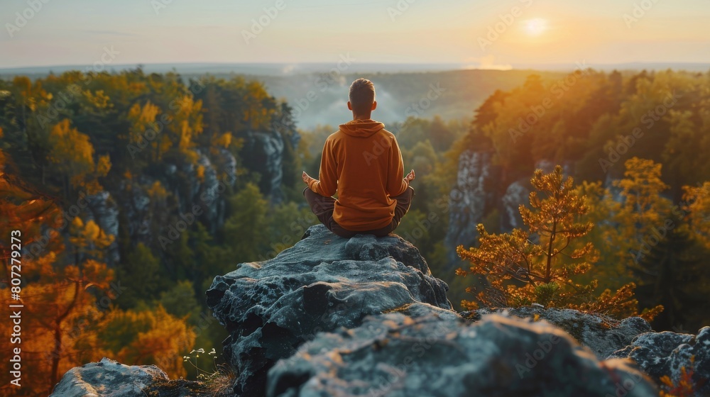 Man Sitting on Rock Next to Forest Man Sitting on Rock Next to Forest
