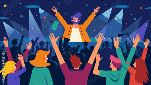As the night goes on the crowd becomes more energized and passionate with some fans even dressing up as the artist for the occasion. Vector illustration