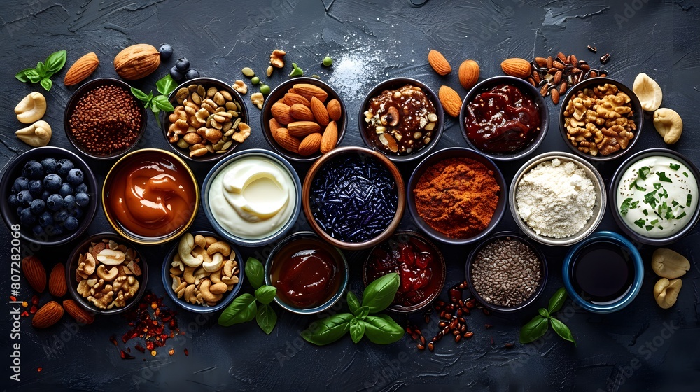egan Delights: Top View of Delicious Plant-Based Sauces egan Delights: Top View of Delicious Plant-Based Sauces