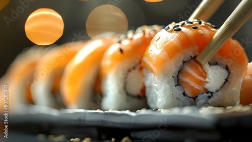 Foto de sushi en miniatura creada por inteligencia artificial. Concept Food Photography, Miniature Art, Artificial Intelligence, Sushi Creations photo