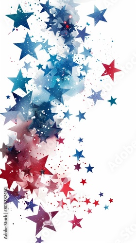  Vibrant, patriotic star bursts in red, blue, and white, U.S. Independence Day ads and social media. Modern, festive design. photo