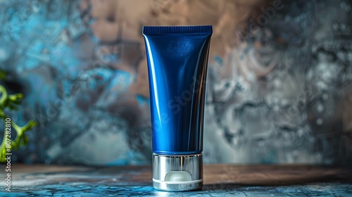 Trendy Minimalism: Blank Blue Mockup Tube for Male Cosmetics
