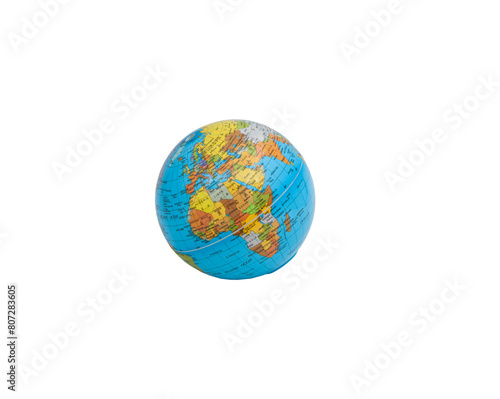 Model of the world lying on its side, globe or Earth isolated with no background. Africa, Europe, India, Turkey, Iran, Iraq. Horizontal. For text.