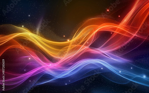 Colorful light waves flow smoothly against a dark starry background