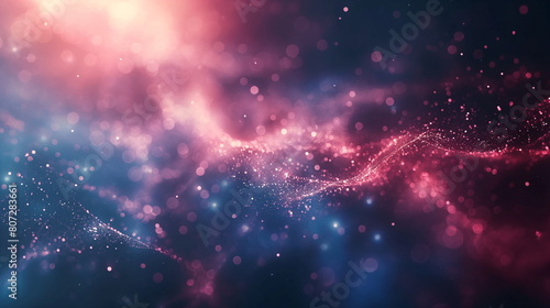 Abstract galaxy waves with glowing stars and stardust in pink and blue tones