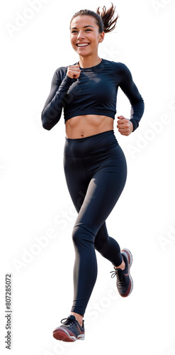 Full length shot of a young woman in sportswear running isolated on transparent background