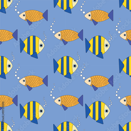 seamless pattern of fish on a blue background