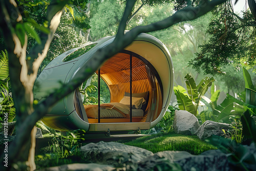 Futuristic Pod in Tranquil Forest © Oksana