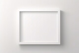 Marco vertical rectangular ligero y delgado colgado en una pared con textura blanca, plano, vista superior, ilustración 3D.