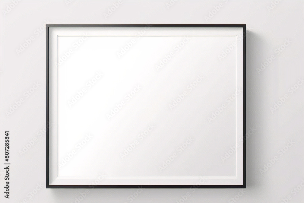 Fototapeta premium Marco vertical rectangular ligero y delgado colgado en una pared con textura blanca, plano, vista superior, ilustración 3D.